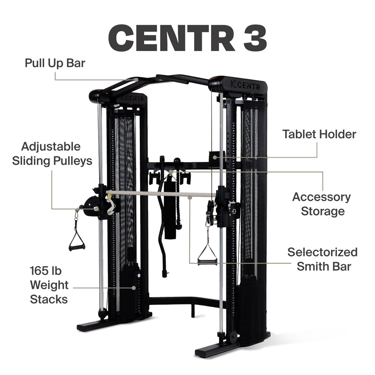Centr 3 Home Gym Functional Trainer with Selectorized Smith Bar