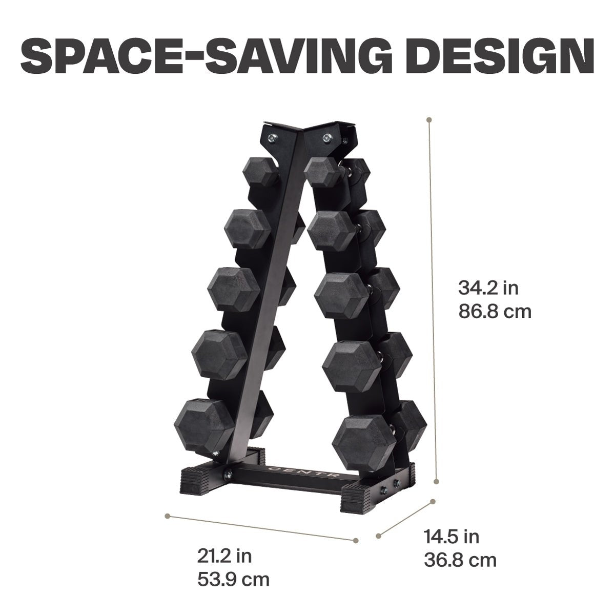 Centr 5-25 Lb Dumbbell Weight Set with Rack